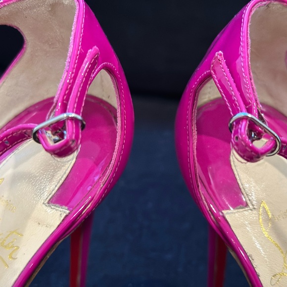 Christian louboutins patent leather magenta strappy heels. Pointy toe. 5.5” heel - Picture 5 of 7